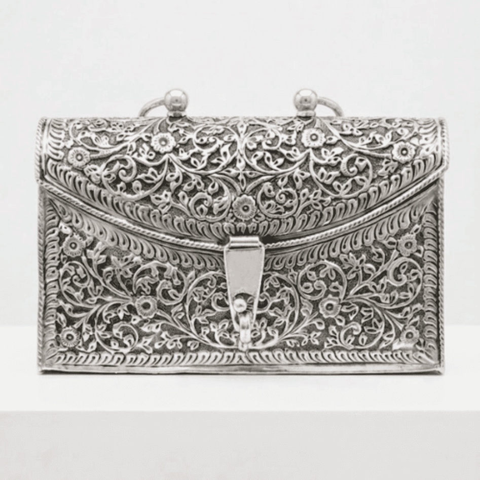 HANDCRAFTED 925 STERLING SILVER EVENING BAG – ANTIQUE CHITAI WORK PURSE