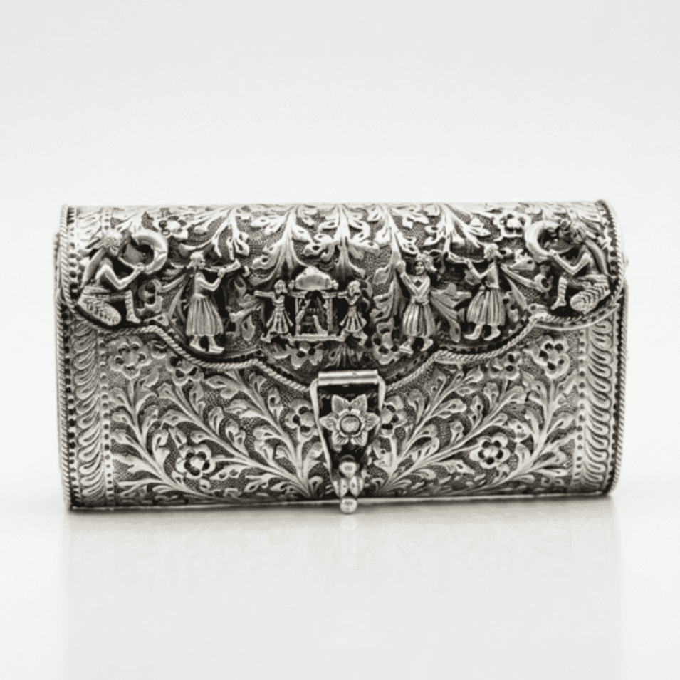 HANDCRAFTED 925 STERLING SILVER EVENING BAG – ANTIQUE CHITAI WORK  PURSE