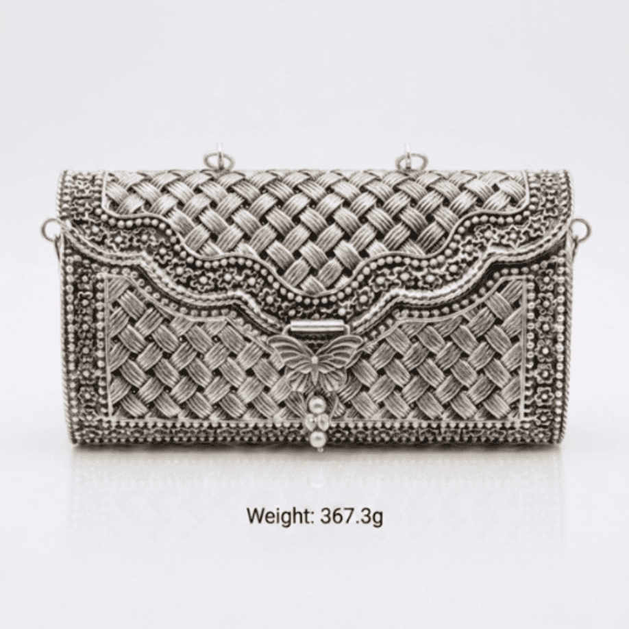 HANDCRAFTED 925 STERLING SILVER EVENING BAG – ANTIQUE CHITAI WORK  PURSE
