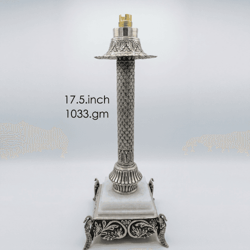 HANDCRAFTED 17.5" STERLING SILVER TABLE LAMP BASE – TRADITIONAL CHITAI WORK
