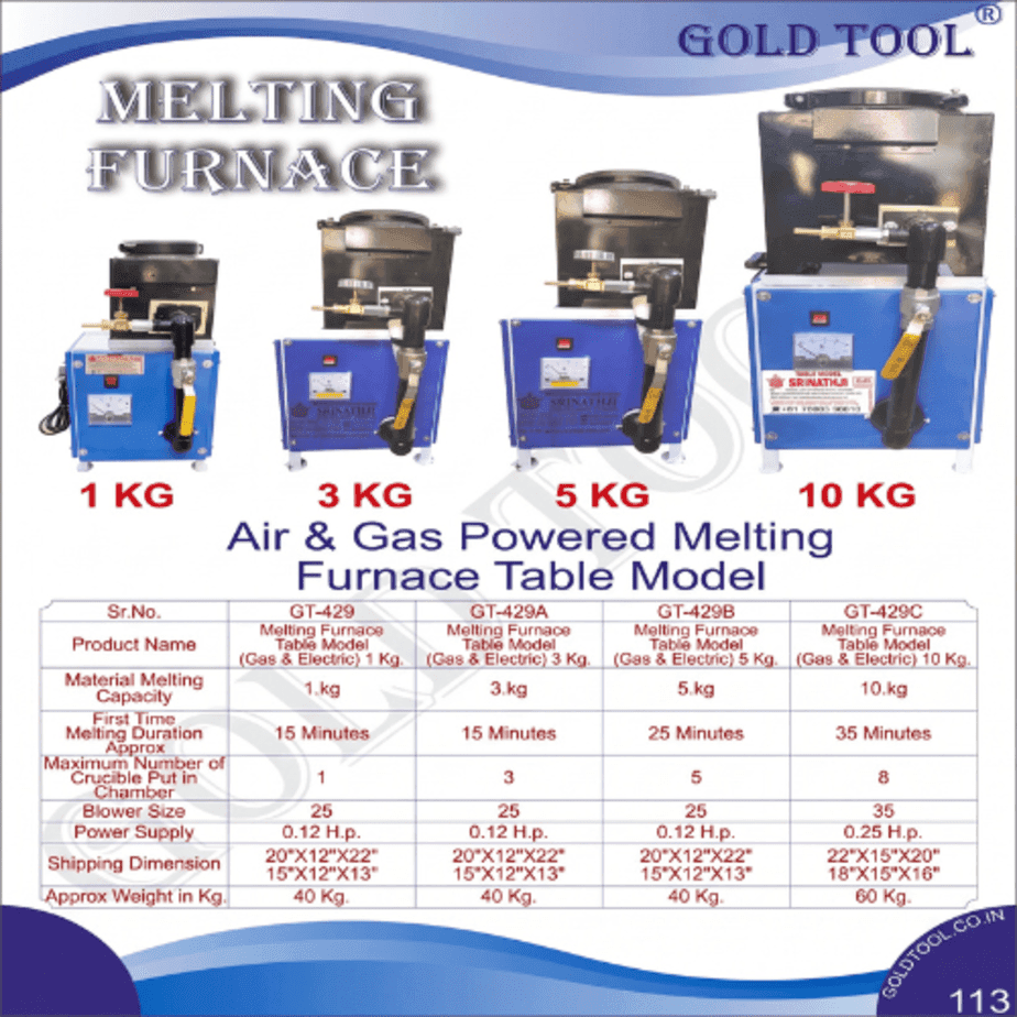 GOLD TOOL® Air & Gas Powered Melting Furnace Table Model