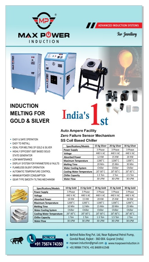 Induction Melting Machine for Gold and Silver - 3 Phase Model with Tilting System