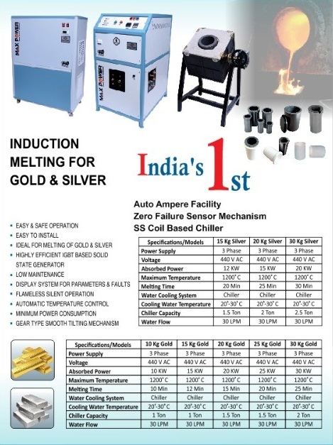 Induction Melting Machine for Gold and Silver - 3 Phase Model with Tilting System