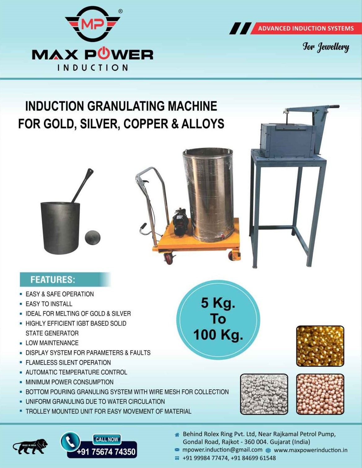 Induction Granulating Machine For Gold, Silver, Copper and Alloys