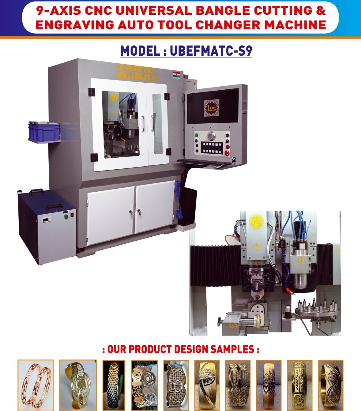 9 - Axis CNC Universal Bangle Cutting & Engraving Auto Tool Changer Machine